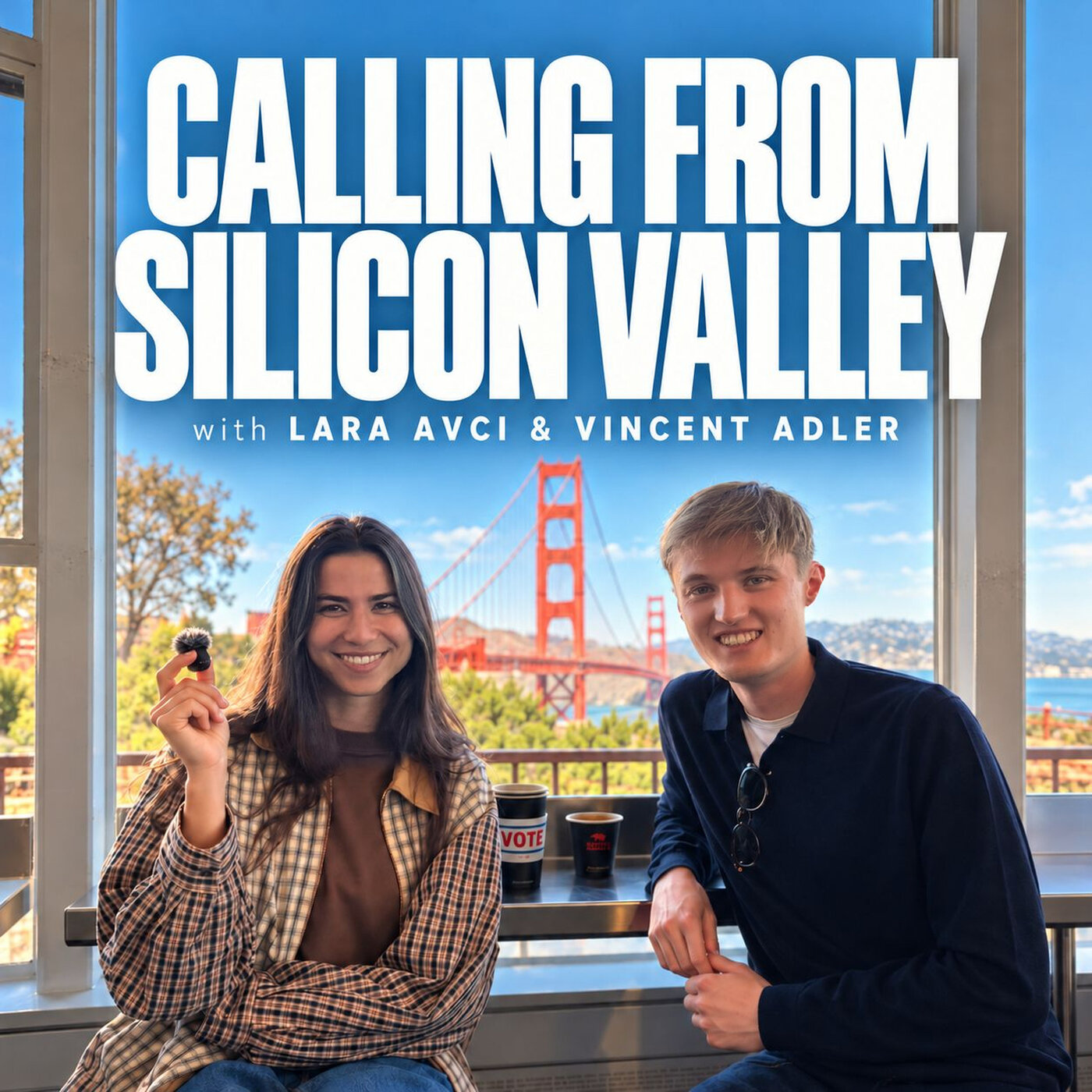 Lara Avci and Vincent Adler in front of the Golden Gate Bridge